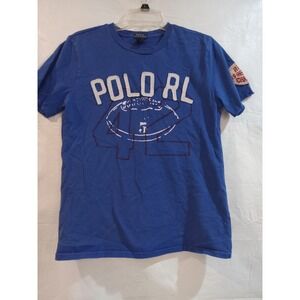 Polo Ralph Lauren Boys Blue Graphic T-Shirt Football 42 Applique Large 14-16